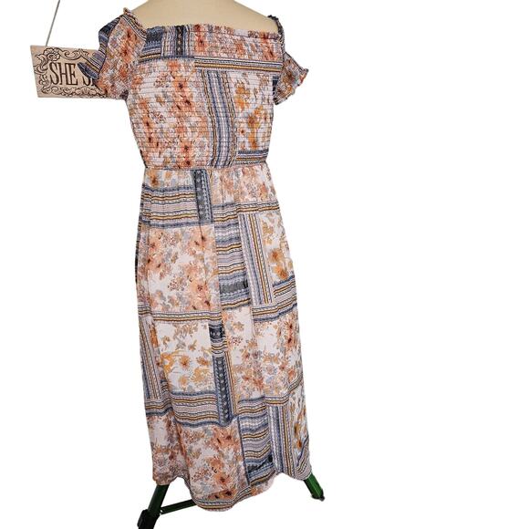 Xhilaration Dress Womens Small Multicolor Maxi Boho Casual Off The Shoulder - Picture 2 of 16